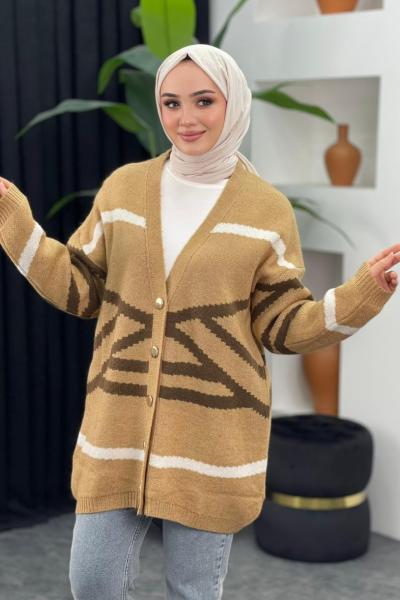 Zebra Desenli Hırka Sütlü Kahve