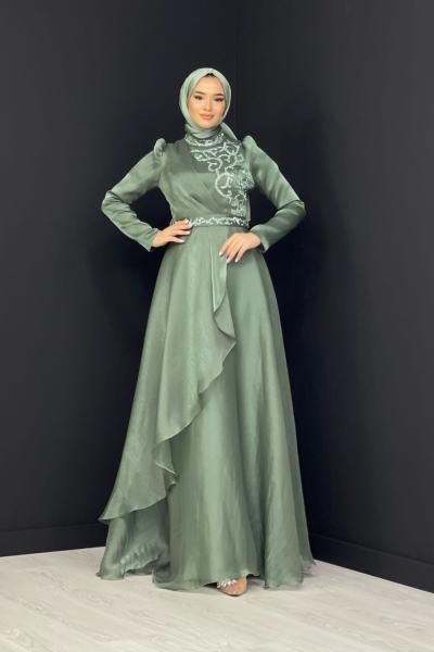 Zerafet Taşlı Abiye Mint Yeşili