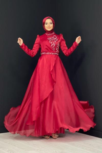 Zerafet Taşlı Abiye Bordo