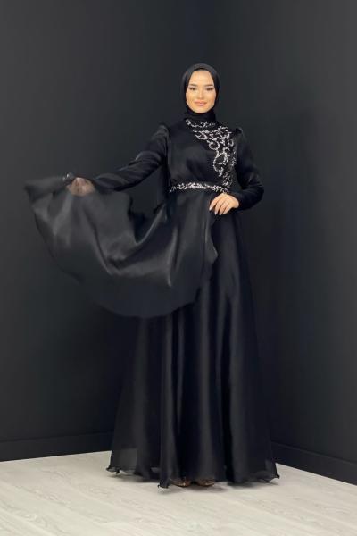 Zerafet Taşlı Abiye Siyah